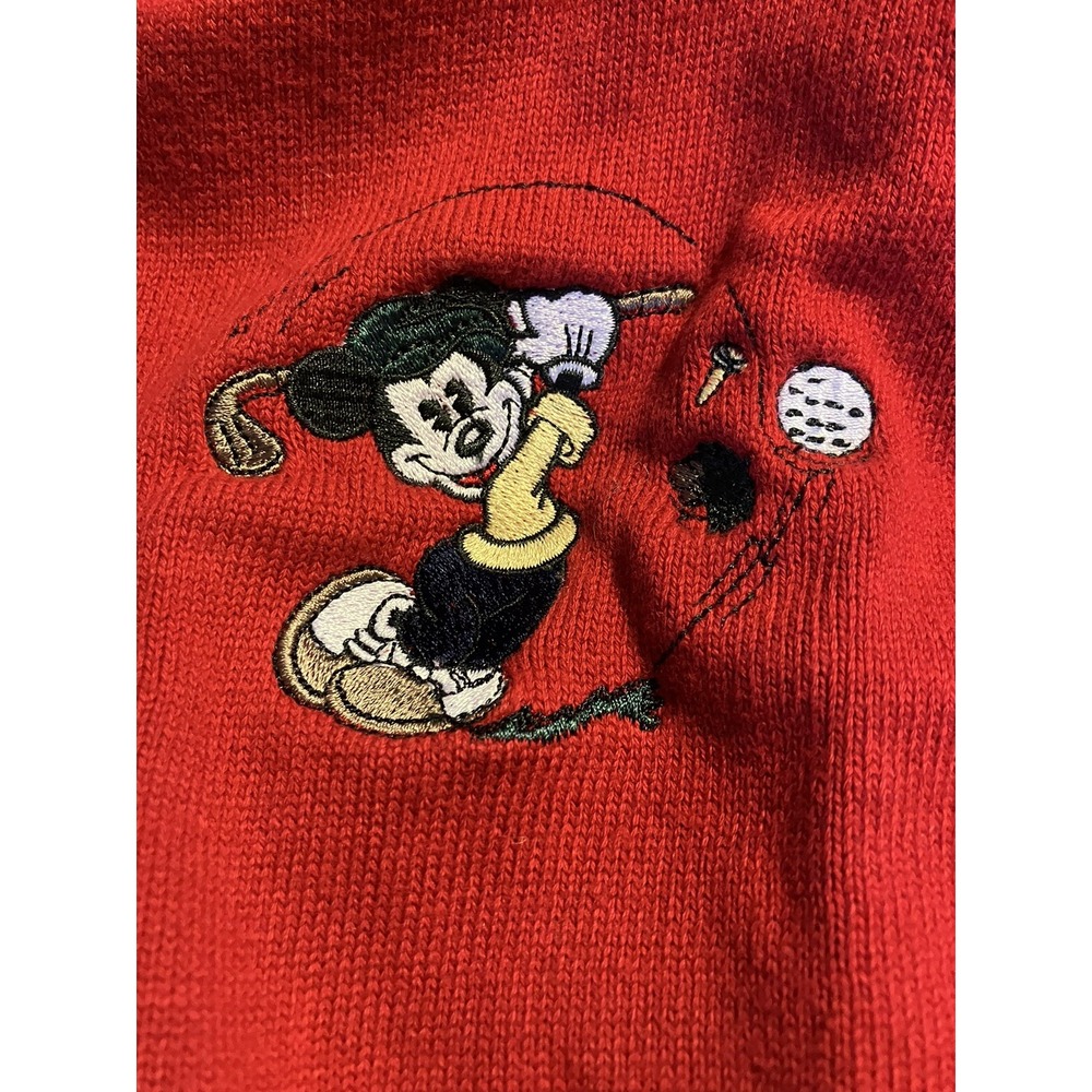 Disney Store Vintage Mickey Mouse Golf Cardigan Sweater Vest Red Cotton Mens L